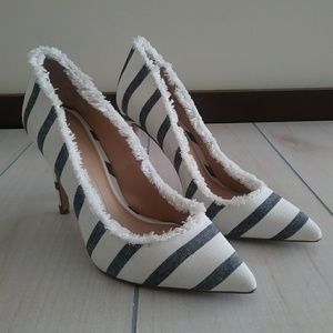 Gianni Bini Striped Canvas w/ Fringe 4" Heels